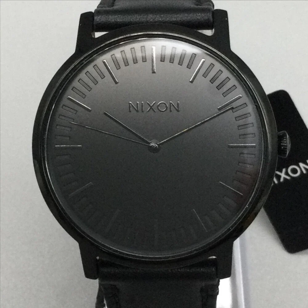 Nixon Bring It The Porter Mens Watch 40mm Black Dial Black Leather Strap 50M